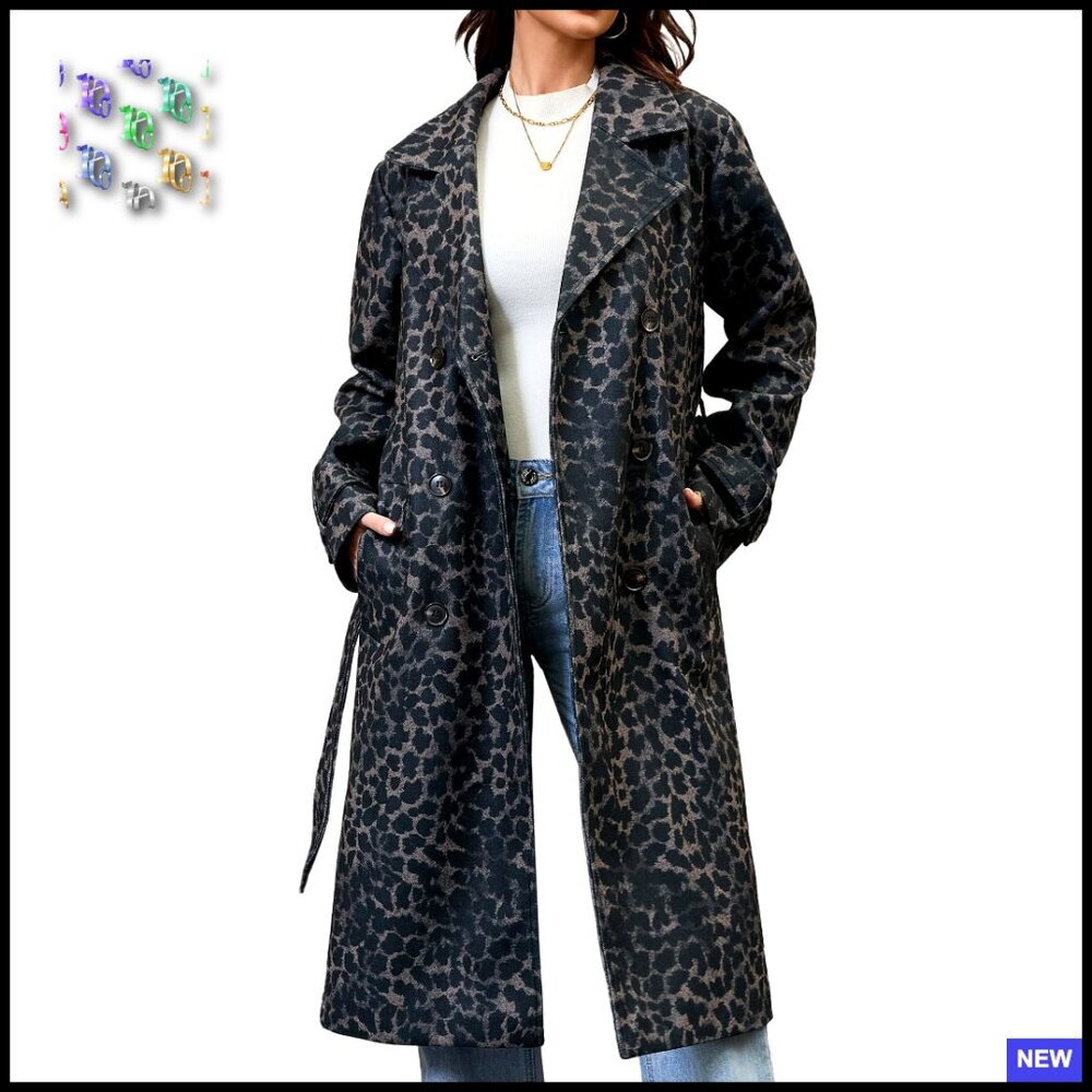 Double-Breasted Belted Overcoat Elegant Classic Wool-Like Pea Coat Fall Winter - Picture 1 of 7